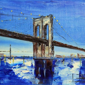 New York Print, Brooklyn Bridge, NYC, Landscape Print, New York City, Modern Cityscape, New York,Artwork by San Francisco Artist Lisa Elley image 2