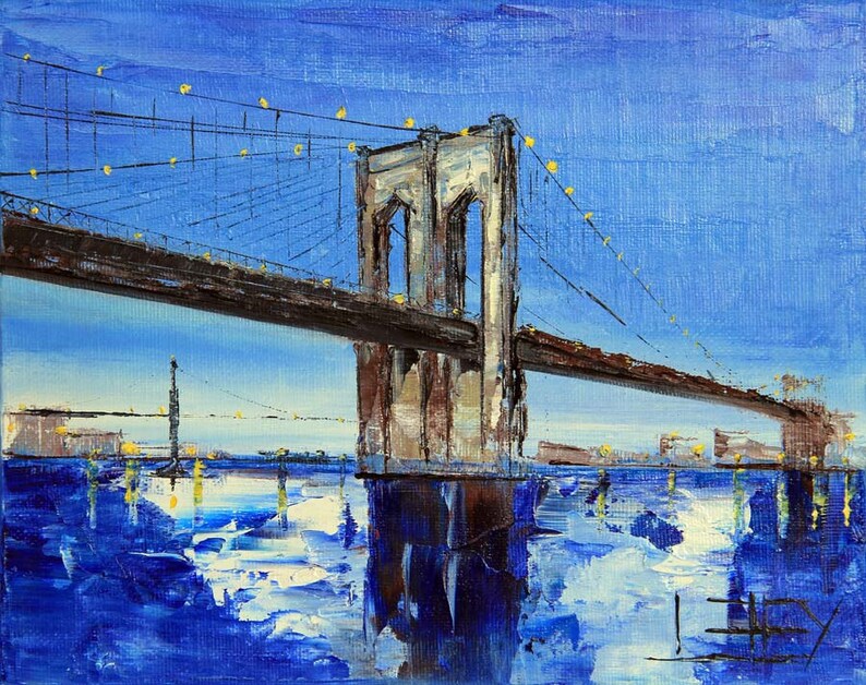 New York Print, Brooklyn Bridge, NYC, Landscape Print, New York City, Modern Cityscape, New York,Artwork by San Francisco Artist Lisa Elley image 2