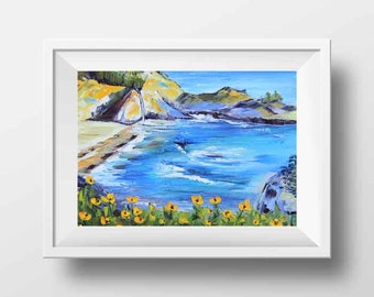 Big Sur California, Big Sur Print, McWay Falls, California Print, Landscape Print, Waterfall, Beach, Coastal Art, Artwork by Lisa Elley
