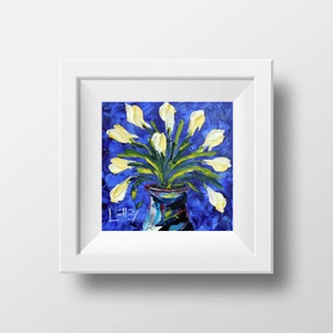 Blue Tulips Fine Art Print, Colorful Flowers Fine Archival Giclee Open Edition Print, Original Painting by Award Winning Artist Lisa Elley image 1