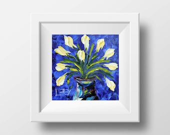 Blue Tulips Fine Art Print, Colorful Flowers Fine Archival Giclee Open Edition Print, Original Painting by Award Winning Artist Lisa Elley