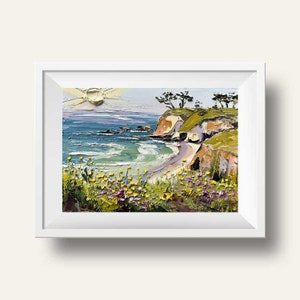 California Art, California Print, Davenport Beach, Half Moon Bay, California Landscape, Oil painting print, California, 8x8, San Francisco