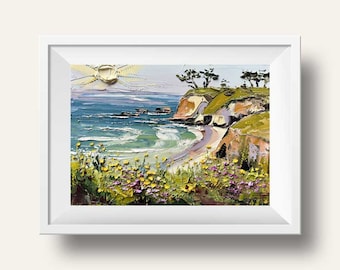 California Art, California Print, Davenport Beach, Half Moon Bay, California Landscape, Oil painting print, California, 8x8, San Francisco