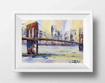 New York Print, Brooklyn Bridge, NYC, New York City, Modern Print, Cityscape Artwork,  New York Art, by San Francisco Artist Lisa Elley