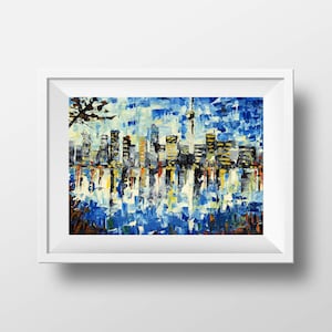New Zealand Print, Auckland, Abstract Art, Cityscape, Landscape, Original Giclee of Palette Knife Painting in Oil by Artist Lisa Elley