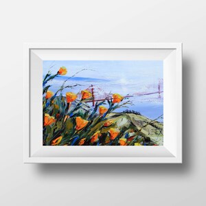 San Francisco Print, Giclee, Golden Gate Bridge from the Marin Headlands, Palette Knife Artwork in oil by Award Winning Artist Lisa Elley