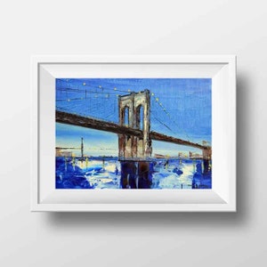 New York Print, Brooklyn Bridge, NYC, Landscape Print, New York City, Modern Cityscape, New York,Artwork by San Francisco Artist Lisa Elley image 1