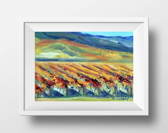 Napa Valley Vineyard, San Francisco Print, California Art, Original Modern Palette Knife Artwork in oil by Award Winning Artist Lisa Elley