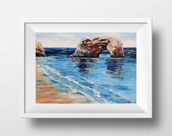 California Print, Beach Art, Coastal Decor, Natural Bridges, Santa Cruz, Monterey Bay, 11x14 Print, Palette Knife, Oil Painting Artwork