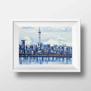 SALE, Auckland, New Zealand Art, New Zealand Print, Landscape Print,  Palette Knife, by Lisa Elley, Modern Art, Contemporary City Artwork