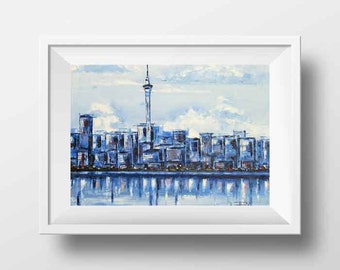 SALE, Auckland, New Zealand Art, New Zealand Print, Landscape Print,  Palette Knife, by Lisa Elley, Modern Art, Contemporary City Artwork