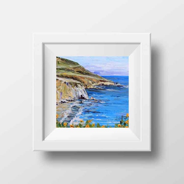 Big Sur Print, Kalifornien, Carmel, Giclee Coastal Beach Landscape Art 8x8, 10x10, 12x12, Palette Knife, von San Francisco Künstlerin Lisa Elley