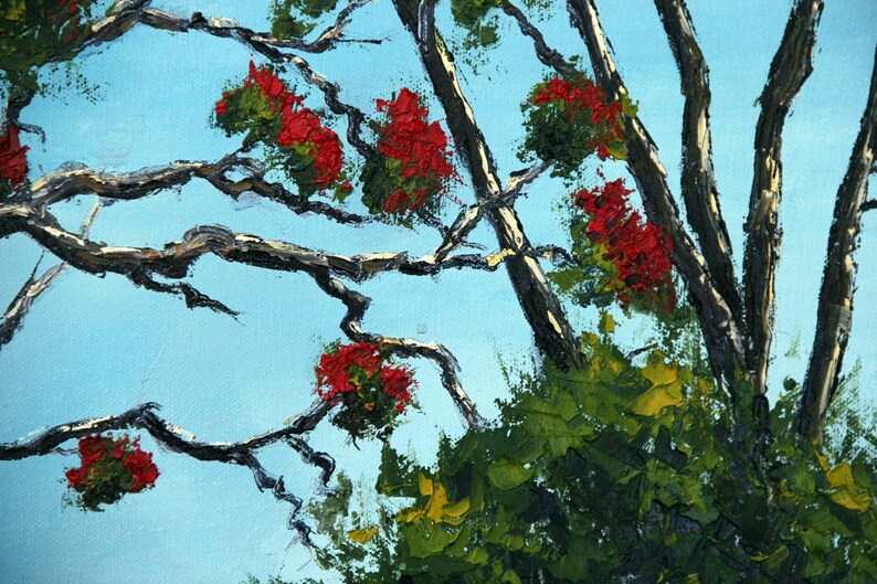 New Zealand Print, Fine Art, 11 x 14, Giclee, Oil Painting Palette Knife Landscape, Native Christmas tree, Pohutukawa, Artwork by Lisa Elley image 5