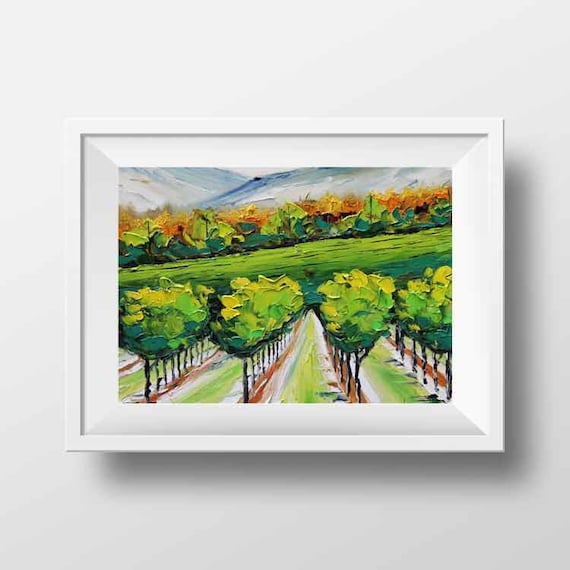 Wine Country Watercolor Napa Valley Stone Bridge in the Winery Vineyard Print