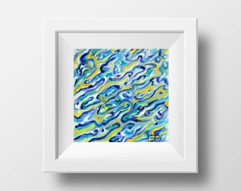 New Zealand Print, Paua Abalone Shell, 8x8, 10x10, 12x12, Blue Turquoise Signed Abstract Art Giclee Print by Award Winning Artist Lisa Elley