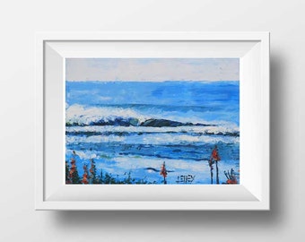 New Zealand Art, Landscape Print, Palette Knife, New Zealand Print, Gisborne New Zealand. Beach, coastal, nautical, north Island, No Brush.