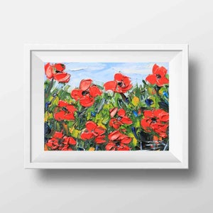 Flower Print, Poppy Art, Floral Print, Poppy Print, Palette Knife, Gift, Modern Art, 8 x 8, Poppies, Floral, Flowers, Artwork by Lisa Elley,