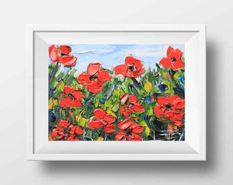 Flower Print, Poppy Art, Floral Print, Poppy Print, Palette Knife, Gift, Modern Art, 8 x 8, Poppies, Floral, Flowers, Artwork by Lisa Elley,