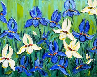 Iris flower, Contemporary art, original painting, Impasto painting, Palette knife art, Iris, Irises, Large wall art, Modern wall canvas