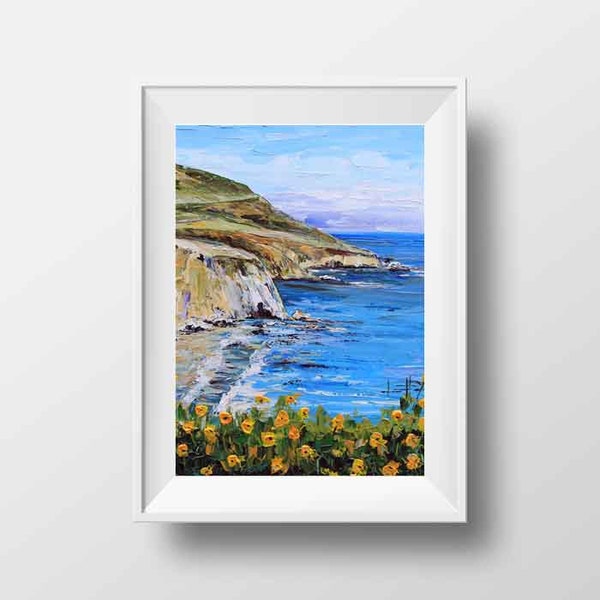 Big Sur Print, California, Carmel, Giclee Coastal Beach Landscape Art 8x10, 11x14, 12x16, Palette Knife, by San Francisco Artist Lisa Elley