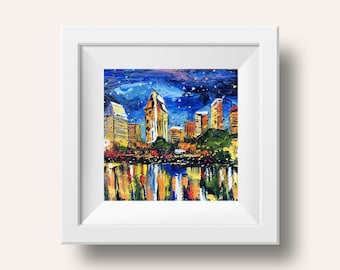 San Diego Art, San Diego Print, California Art, California Landscape, Oil painting print, California Print, 8x8, San Diego, Skyline Print