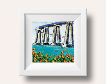 San Diego Art, San Diego Print, California Art, California Landscape, Oil painting print, California Print, 8x8, San Diego, Coronado Bridge