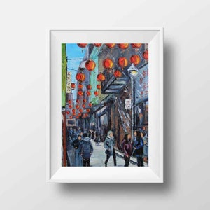 Chinatown San Francisco Giclée-Kunstdruck, signierter Fine Art Archival Open Edition Druck, Stadtbild Druck, bunter Druck von Künstlerin Lisa Elley