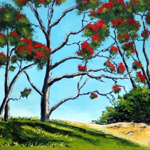 New Zealand Print, Fine Art, 11 x 14, Giclee, Oil Painting Palette Knife Landscape, Native Christmas tree, Pohutukawa, Artwork by Lisa Elley image 2