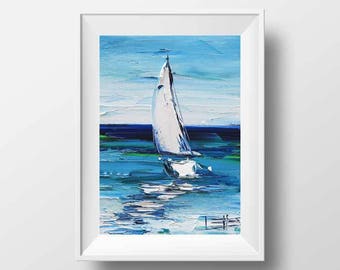 Sailboat Print, Boat Print, Nautical Decor, Sail Boats, California Art, Seascape, Ocean Print, 8x10, Monterey Bay, Palette Knife, California