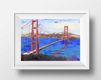 San Francisco Art, Golden Gate Bridge, Landscape Print, Foggy Evening, Sunset, 8x10,Modern Artwork by San Francisco Artist Lisa Elley