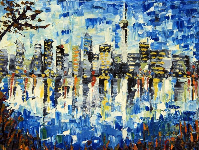 New Zealand Print, Auckland, Abstract Art, Cityscape, Landscape, Original Giclee of Palette Knife Painting in Oil by Artist Lisa Elley image 2