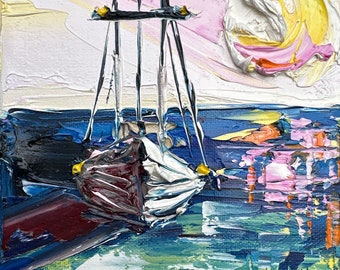Sale, Beach Art, Monterey Bay, Sailboats, California Art, Beach Painting, California Artwork, Original Oil,California Painting,Boat Painting