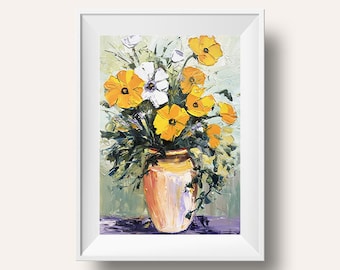 Floral Still Life Art Print | Vase of Flowers | Botanical Wall Decor | Home Accent | Colorful Bouquet | Impressionist Print | 8x10 Gift