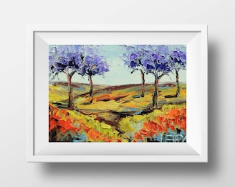 California Print, Jacaranda Trees, San Francisco Bay, Landscape Painting, Flowers, Floral, Trees, Tree, California, 8x10, 11x14 Artwork