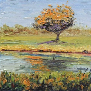 Yosemite Art, Tree Painting, Palette Knife Art, Yosemite,Autumn Decor,Fall Painting,Fall Trees, California Landscape,Original Oil,Reflection