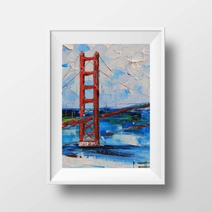 Gravura de São Francisco, Ponte Golden Gate, Arte Paisagística, Impressão 8x10, Obra de Arte Moderna, da premiada artista da Baía de São Francisco, Lisa Elley
