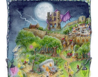 Scarborough Painting - Hairy Bobs Cave A3 Art Print - Scarborough Castle