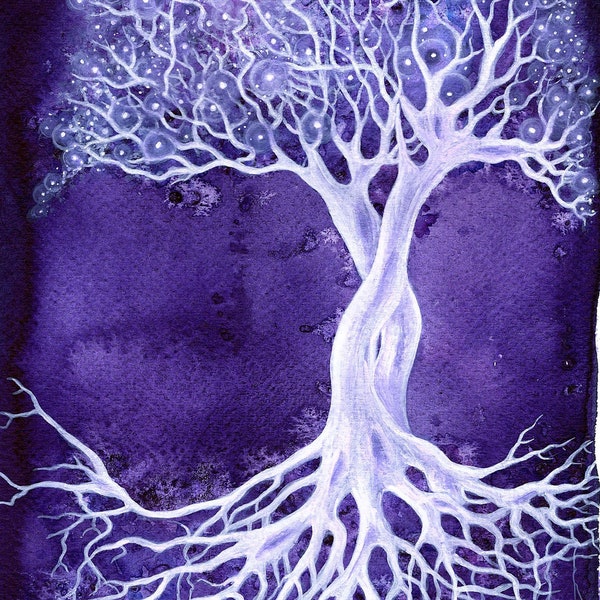 A4 Art Print, Amethyst Tree, World Tree, Tree of Life, Art, Nature, Tree, Crystal Tree, Spiritual Art, Spirit Tree, Mycelium, Yggdrasil