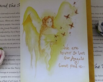 Angel Blessings, Small Notelet Card, Angel Card, Angel Quote, Comforting Words, Inspirational Quote, Spiritual Card, Butterflies