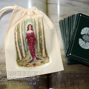 Sac pour cartes de tarot, tarot, pochette de tarot en coton, sac Oracle, sac déesse, pochette en cristal, champignon, forêt, nature, champignon vénéneux, bois de Brighid