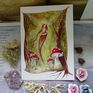 Freya Goddess Small Card, Birth, Fertility, Christening, Naming Day, Woodland, Toadstool, Mushroom, Forest, Nature Goddess, fairies