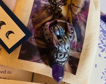 Moon Goddess - Handmade One of a Kind Pendant with Amethyst Gemstone- Healing
