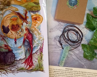 Cerridwen's Spell Art Print and Amazonite Pendant Gift Set - Strength