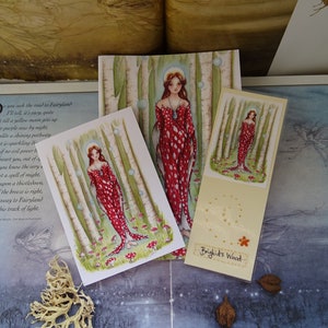 Ensemble cadeau déesse, carnet, marque-page, carte, journal, spirituel, champignon vénéneux, champignon, forêt, déesse Brighid, Sainte-Fiancée, bois de Brighid