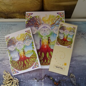 Notizbuch, Handgefertigtes Lesezeichen, Karte Geschenkset, Weltenbaum, Baum des Lebens, Yggdrasil, spirituell, Heilung, Caduceus, Chakras, Yin Yang, spirituell