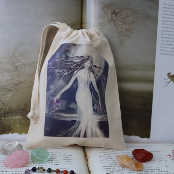 Tarot Card Bag, Cotton Bag, Tarot Bag, Oracle pouch, Moon Goddess, Goddess Bag, Medicine Bag, Spiritual, Full Moon