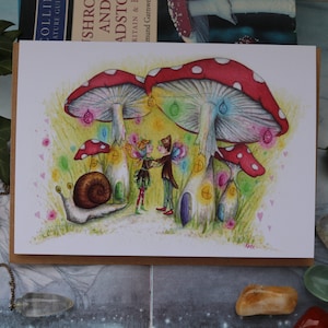 Carte de voeux, Danse des fées, Carte de fée, Champignon vénéneux, Champignon, Art des fées, Art des fées, fées, Danse, Glowbugs, lutins, Carte de mariage