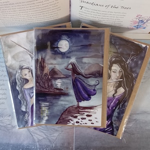Rêve au clair de lune, lot de 3, cartes de voeux, cartes féeriques, clair de lune, art féerique, fées, lune, licorne, magique, cheval blanc, flûte