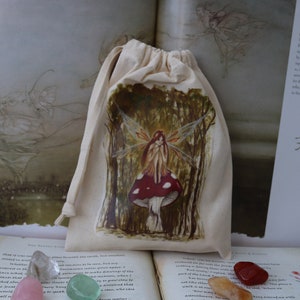 Sac pour cartes de tarot, sac en coton, sac de tarot, pochette Oracle, souhait des bois, art des fées, pochette de fée, fée, champignon