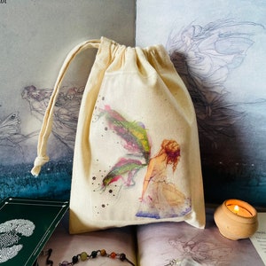 Pochette pour cartes de tarot, pochette féerique, fée en tissu